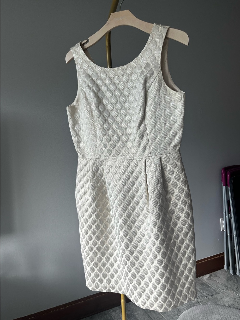 White House Black Market Metallic Cream Textured Sleeveless Sheath Dress